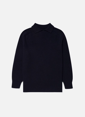 Comfy Core Men's Ribbed Polo Neck Jumper in Navy Men's Ribbed Polo Neck Jumper in Navy Daily Wear Contrast Trim Accent
