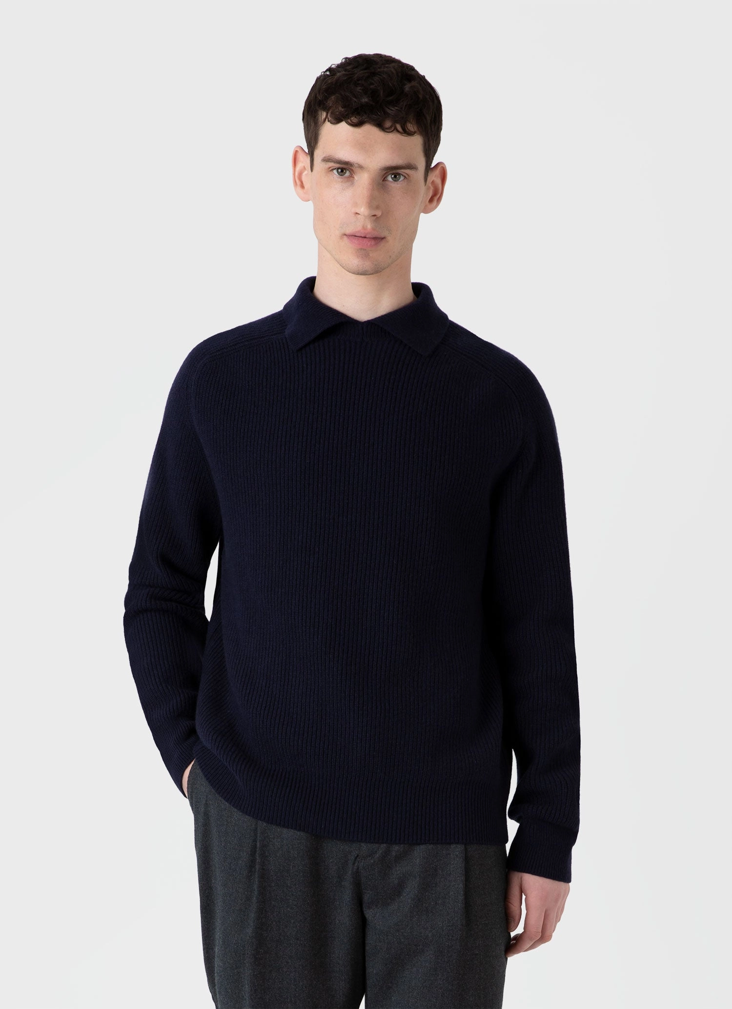 Men's Ribbed Polo Neck Jumper in Navy Layer Trend
