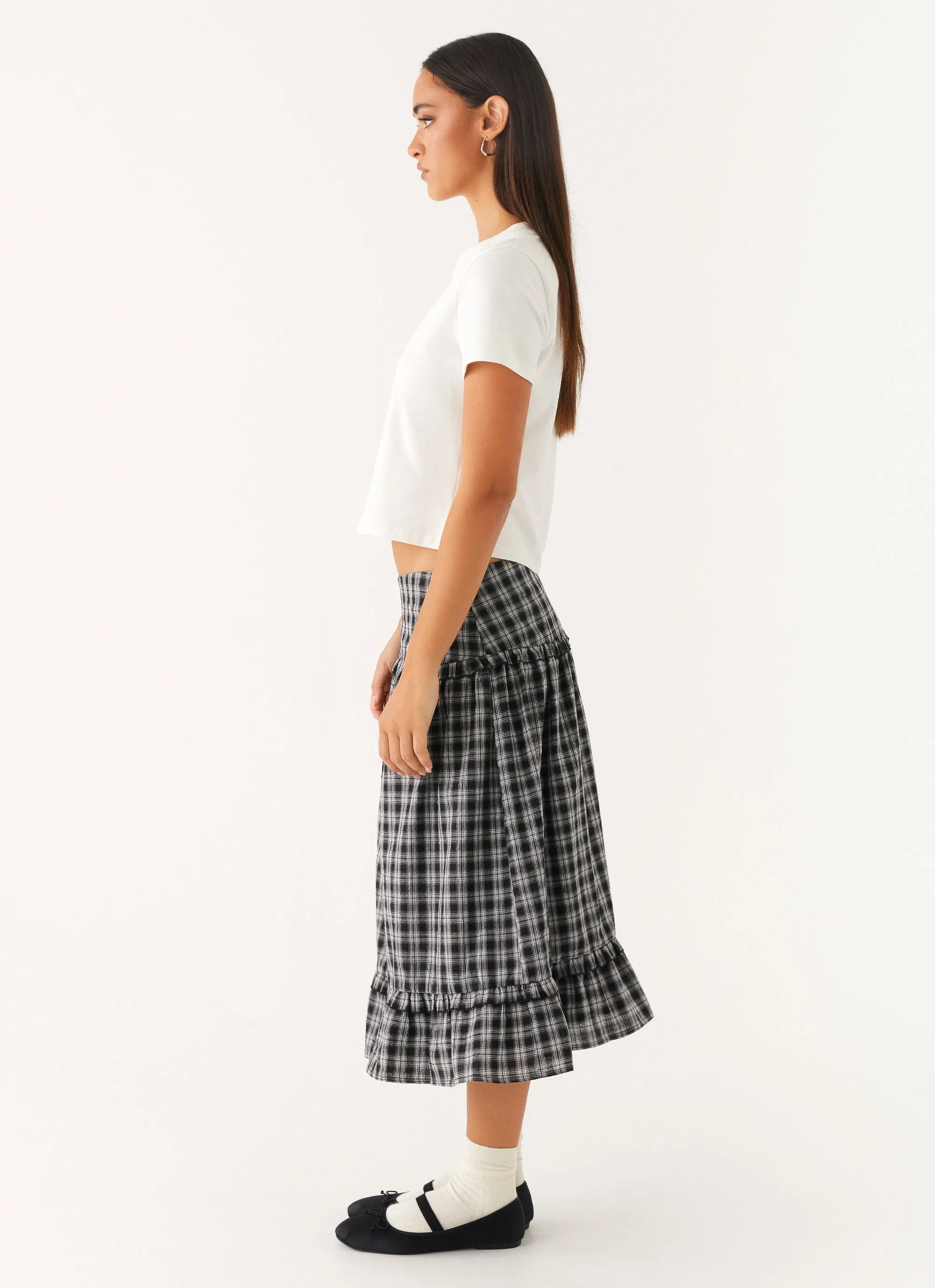 Slim Profile Core Ease Laura Midi Skirt - White Black Check