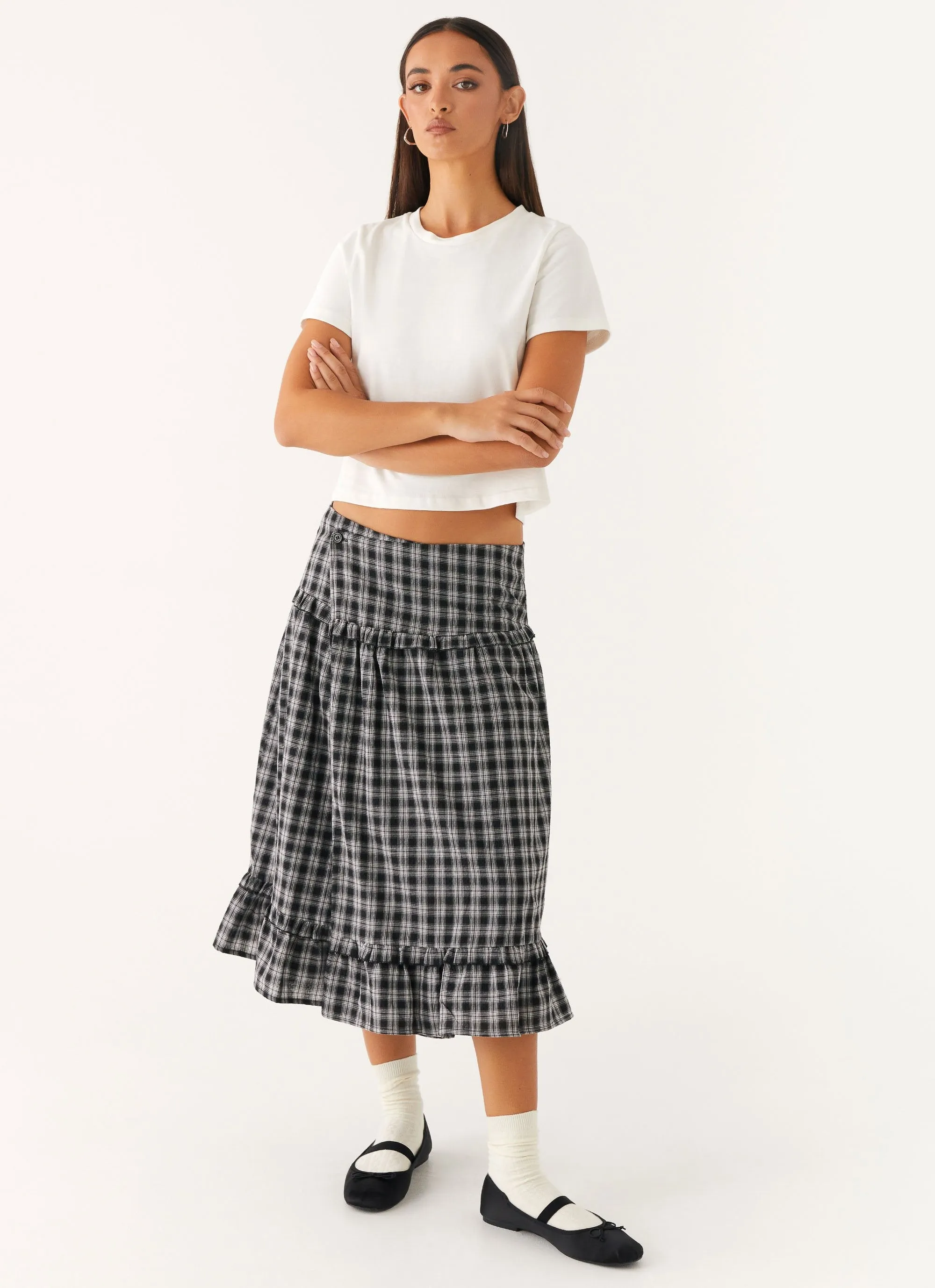 Laura Midi Skirt - White Black Check Perfect Movement Soft Design