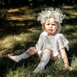condor knee high socks -  ivory lace panel cotton