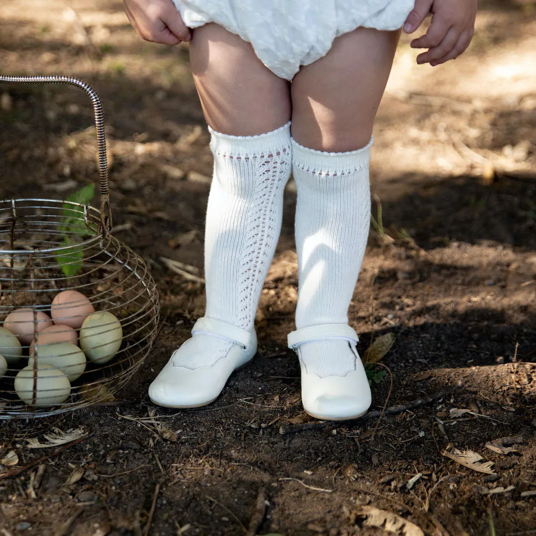 condor knee high socks -  ivory lace panel cotton