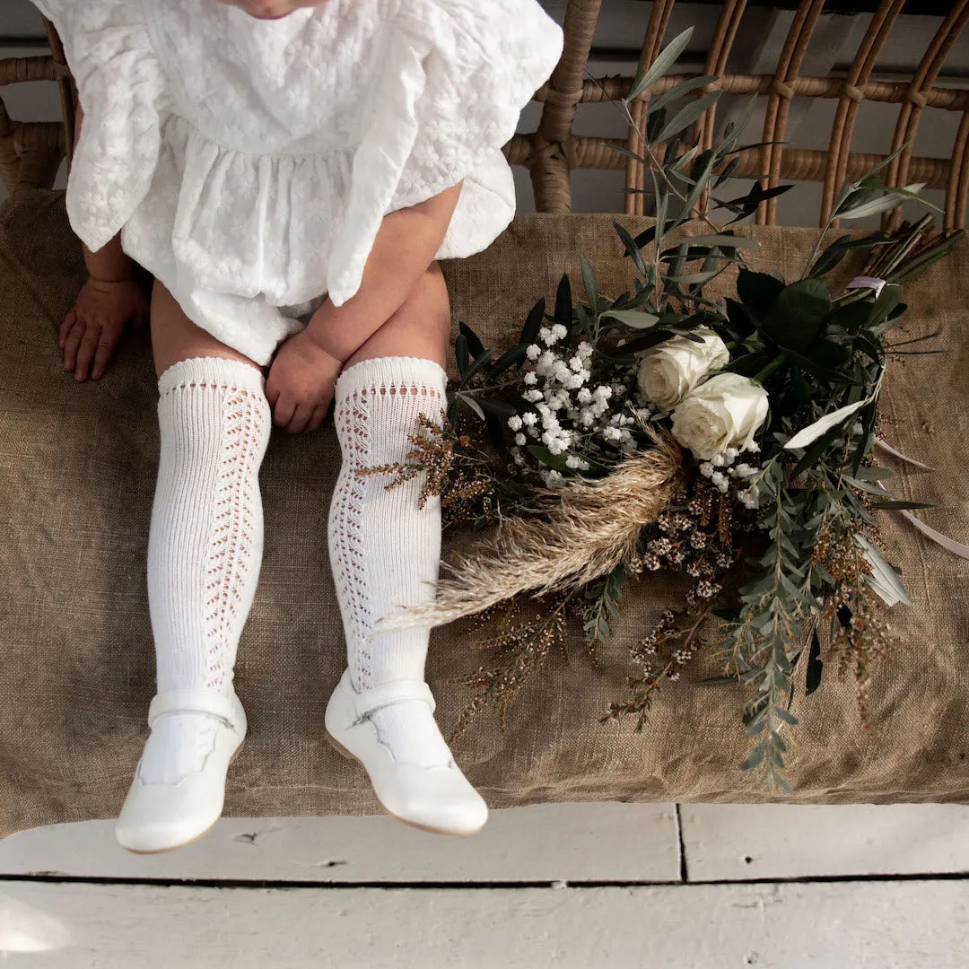 condor knee high socks -  ivory lace panel cotton