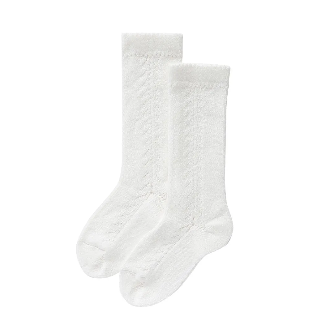 condor knee high socks -  ivory lace panel cotton