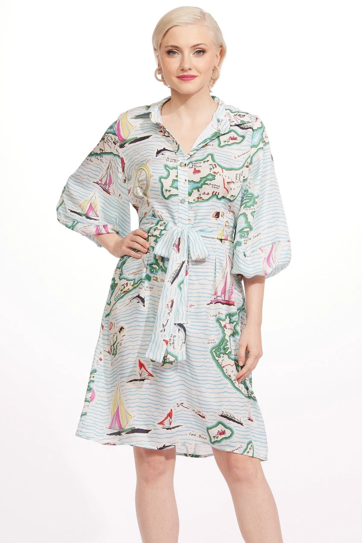 Harper Dress - Sailboats Soft Appearance warm tones