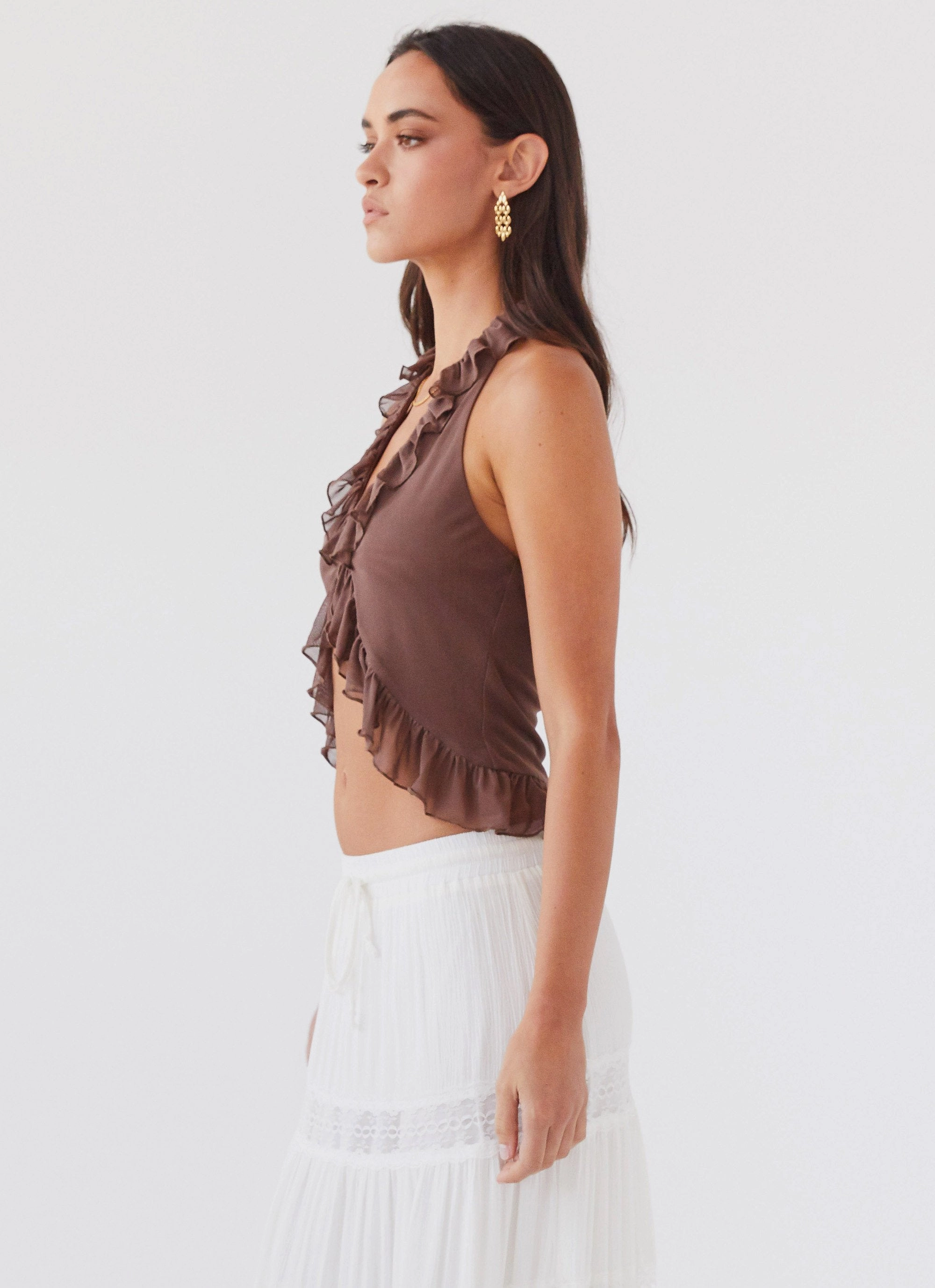 Tanya Mesh Frill Top - Chocolate LayeredStyling Eco Dye Process