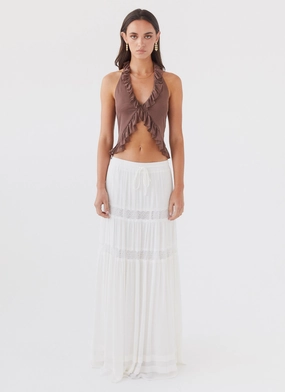 Contrast Stitch Detailing Tanya Mesh Frill Top - Chocolate Tanya Mesh Frill Top - Chocolate Thermal Regulation System