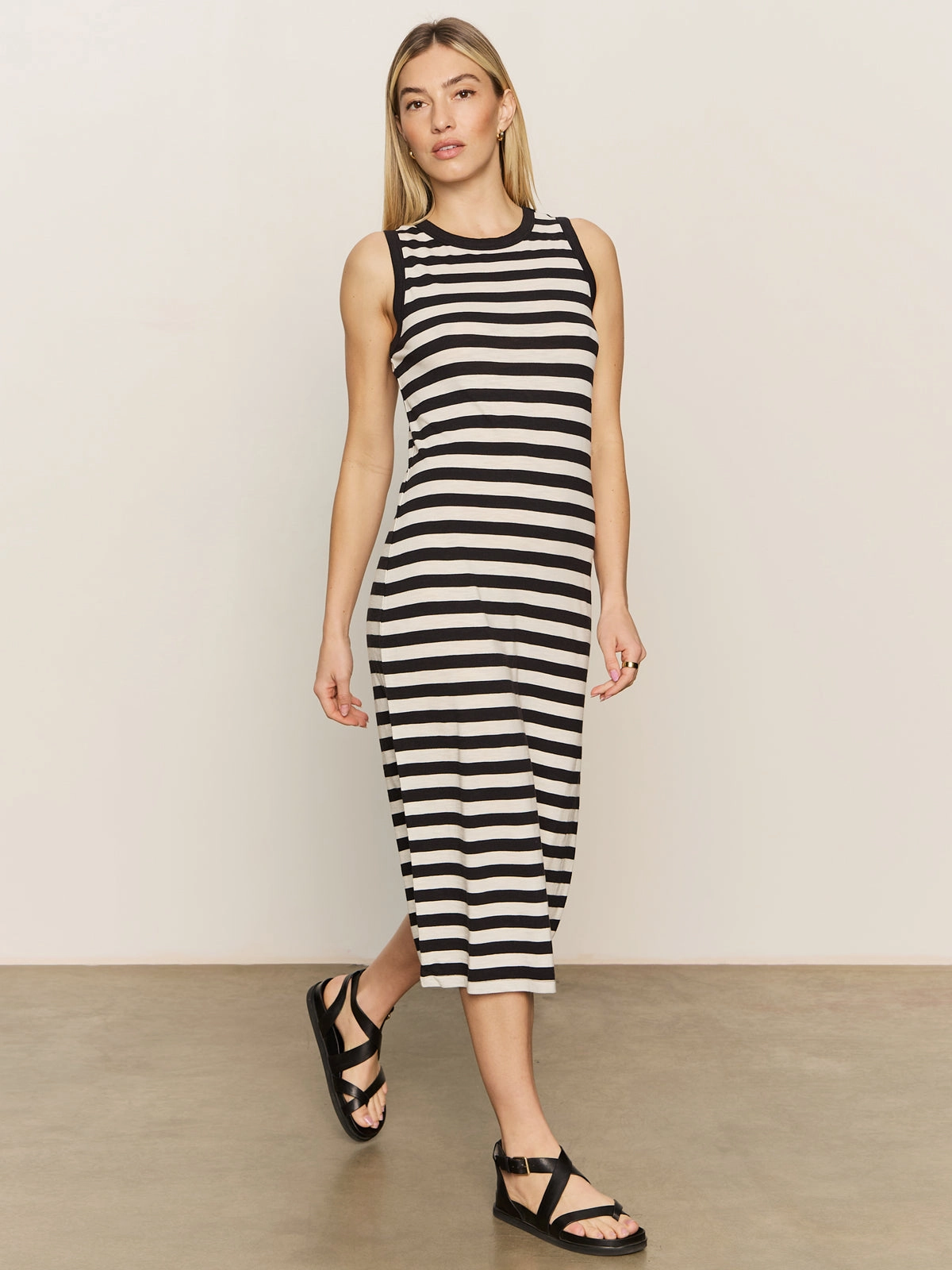 Contrast Trim Maxi Dress Black Macrame Stripe Work Flex