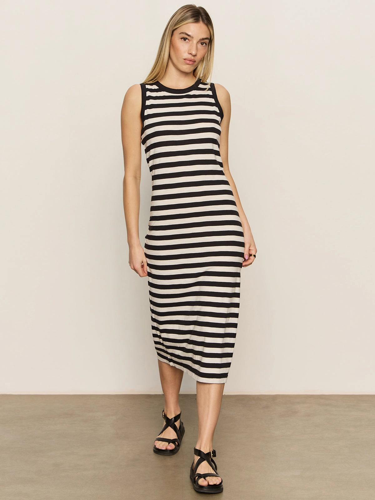 Contrast Trim Maxi Dress Black Macrame Stripe Dream Look Fresh Texture