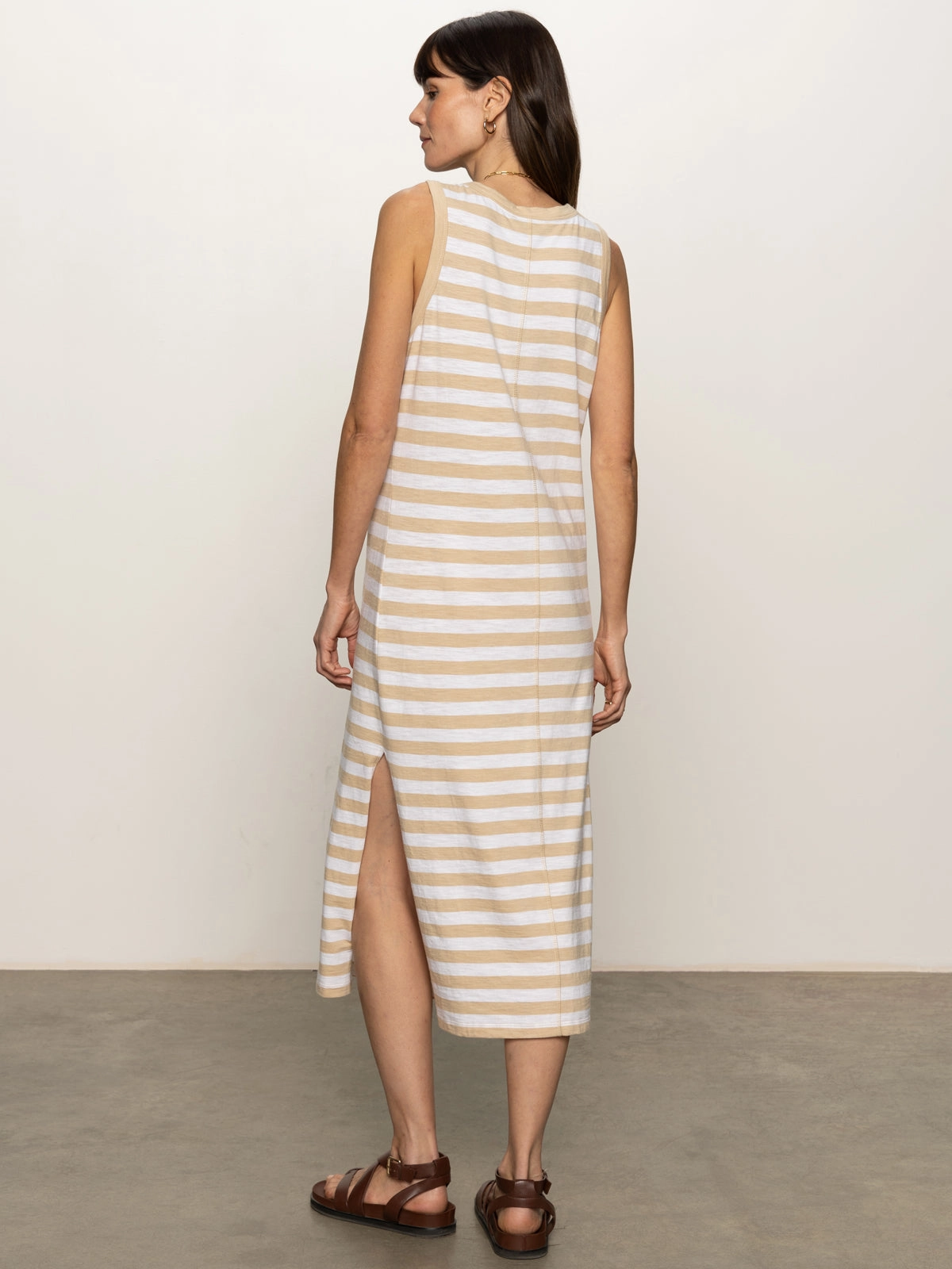 Contrast Trim Maxi Dress Sandstone White Stripe All-season garment Basic Cool