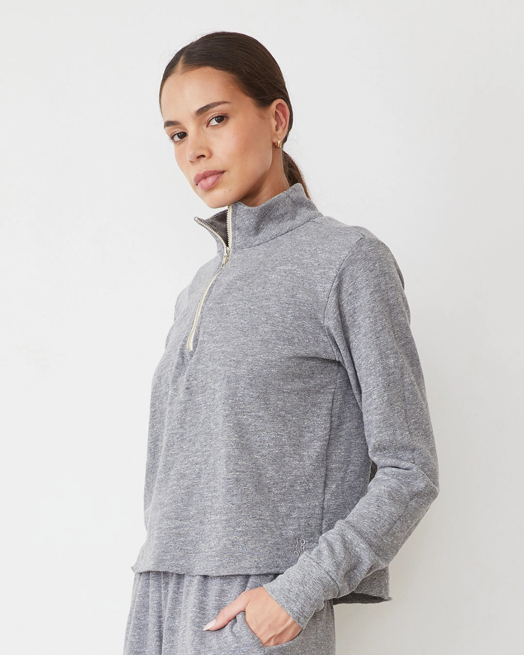 Textured Weave Comfort Cushion Neckline Original Fleece Half Zip Sweatshirt