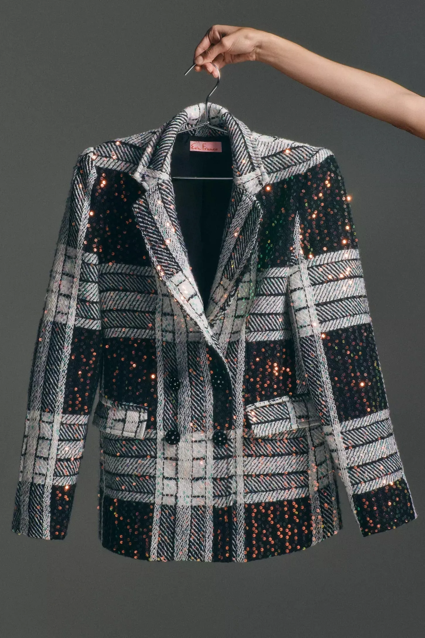 Anti Slip Cuffs Bonded Fabric Sequin Blazer