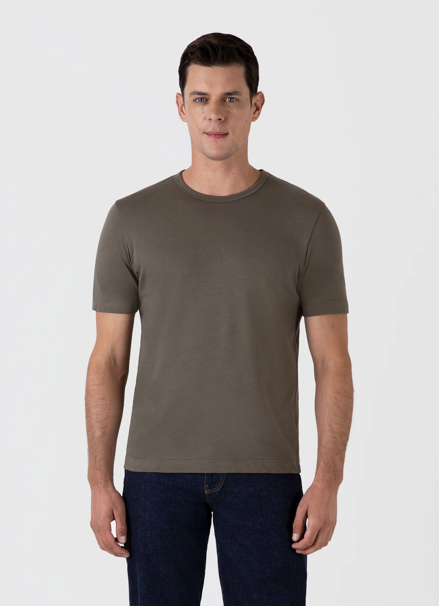 Sleek Look Flexible Neckline Men's Single Jersey T-shirt in Khaki