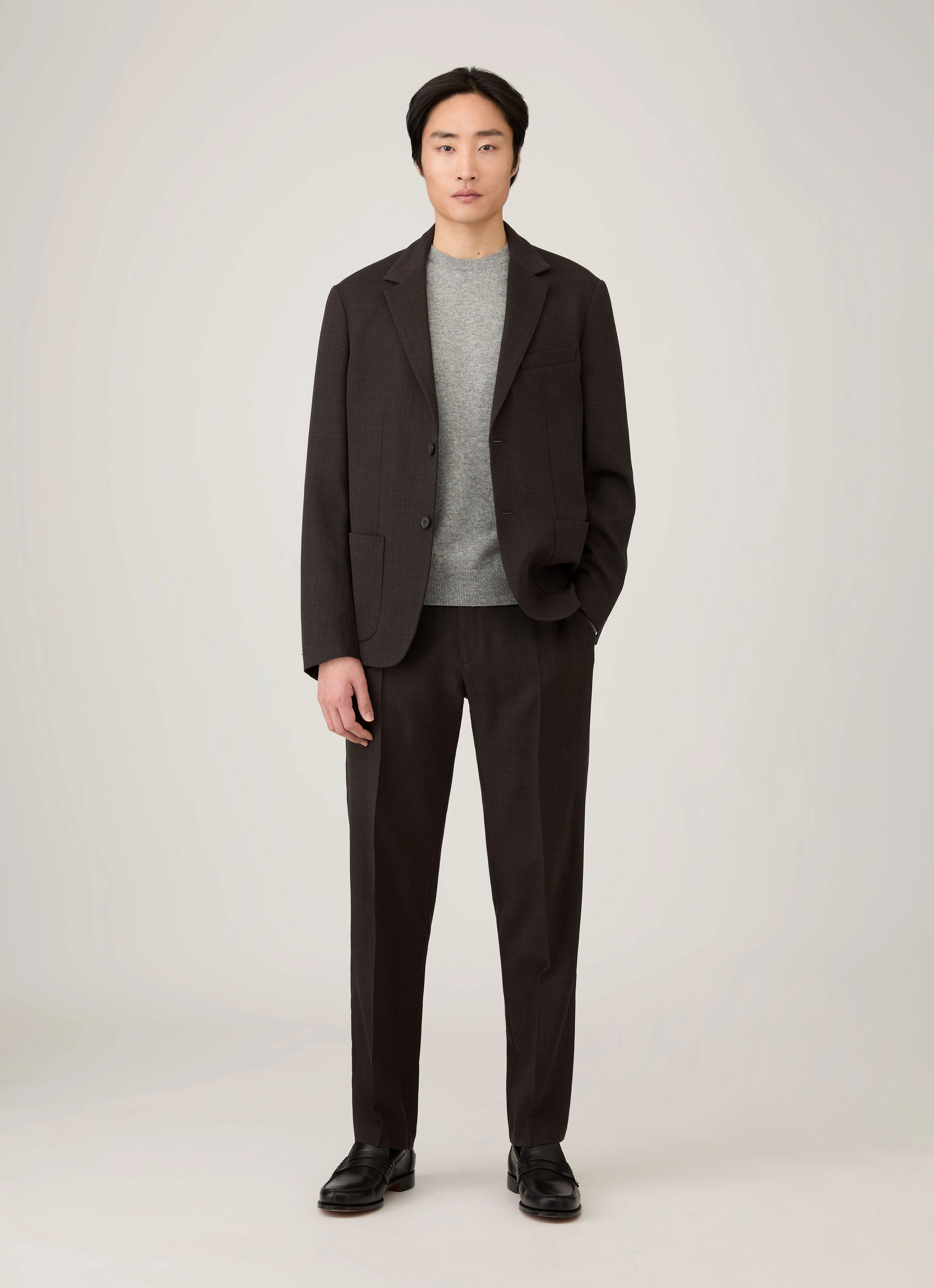 Men's Cashmere Crew Neck Jumper in Grey Melange Tencel Blend Material