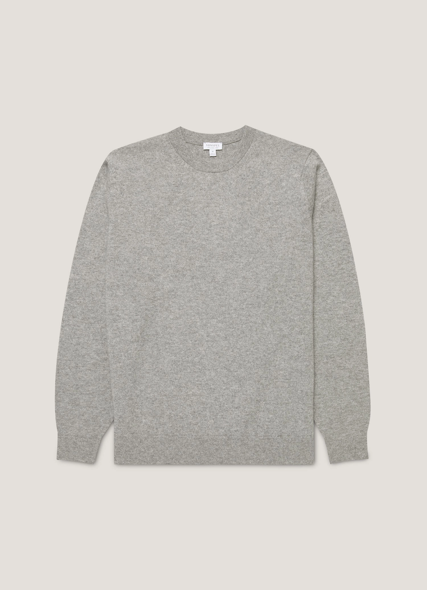 Brushed Interior Reinforced Neckline Men's Cashmere Crew Neck Jumper in Grey Melange