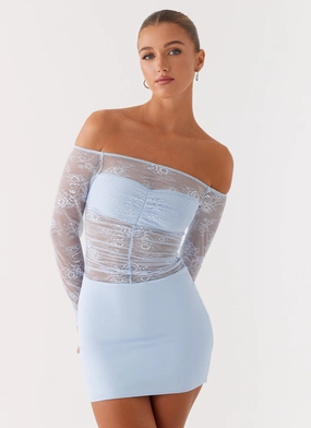 Cool Wear Collide Lace Mini Dress - Blue Chic and Cozy Feminine Structure Collide Lace Mini Dress - Blue