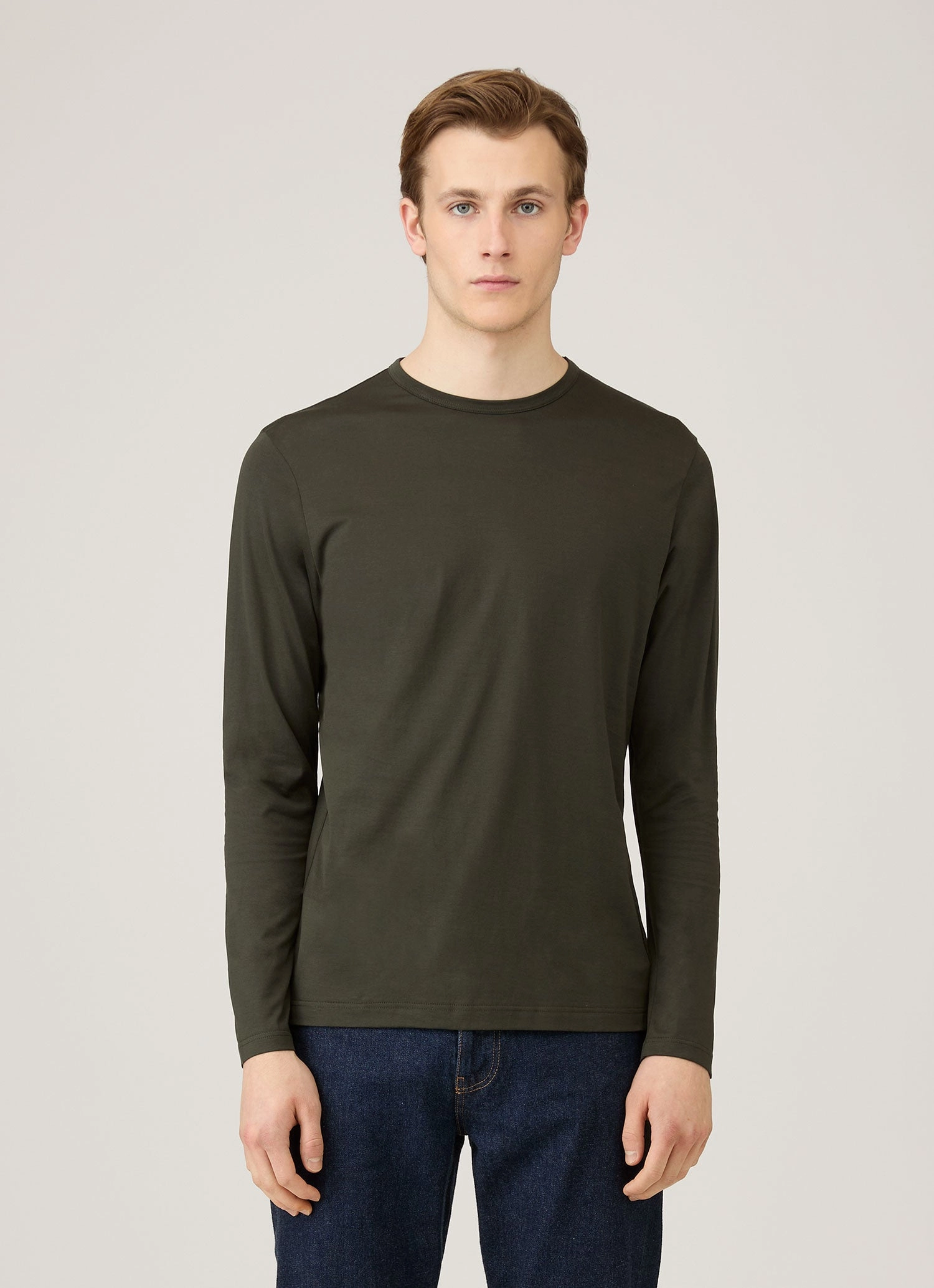 High Density Cotton Organic Cotton Men's Long Sleeve Classic T-shirt in Dark Green