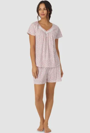 Coral and Lilac Ditsy Foral Cap Sleeve Shortie PJ Set