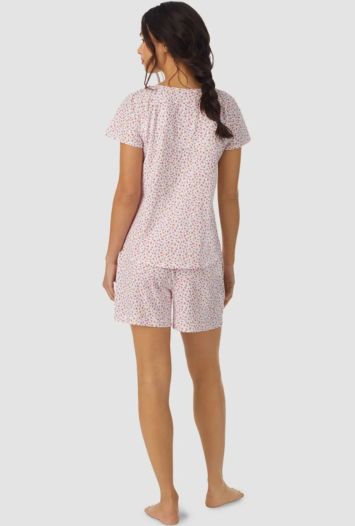 Coral and Lilac Ditsy Foral Cap Sleeve Shortie PJ Set