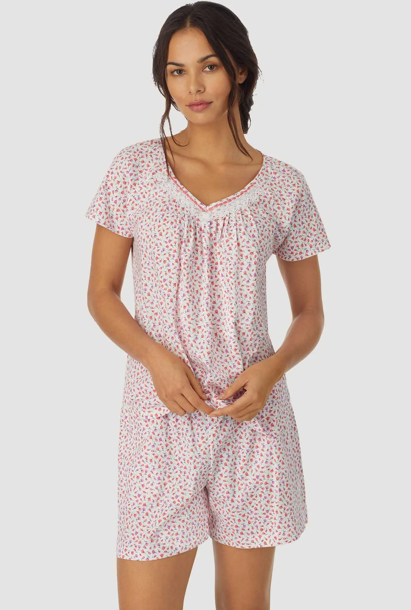 Coral and Lilac Ditsy Foral Cap Sleeve Shortie PJ Set
