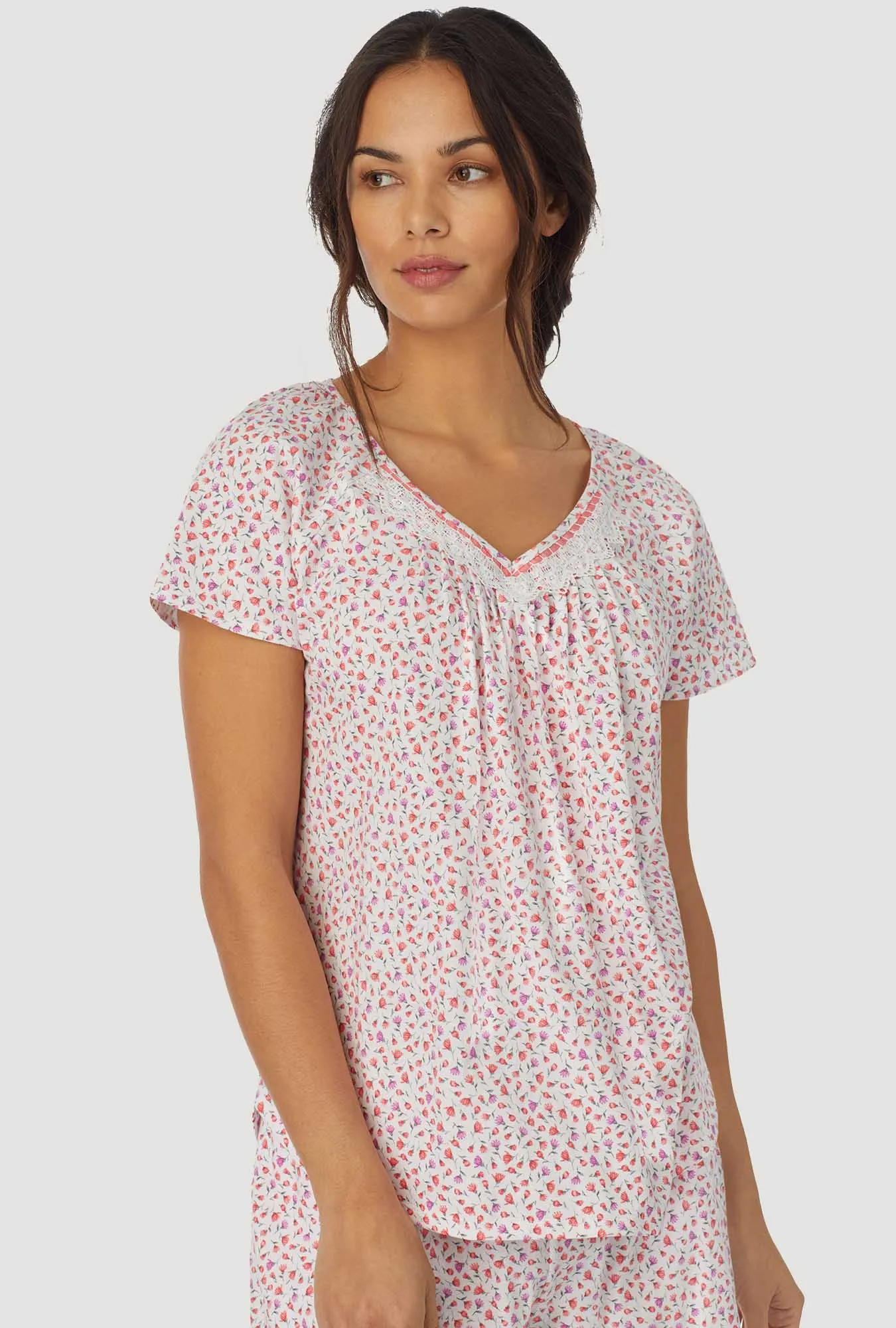 Coral and Lilac Ditsy Foral Cap Sleeve Shortie PJ Set