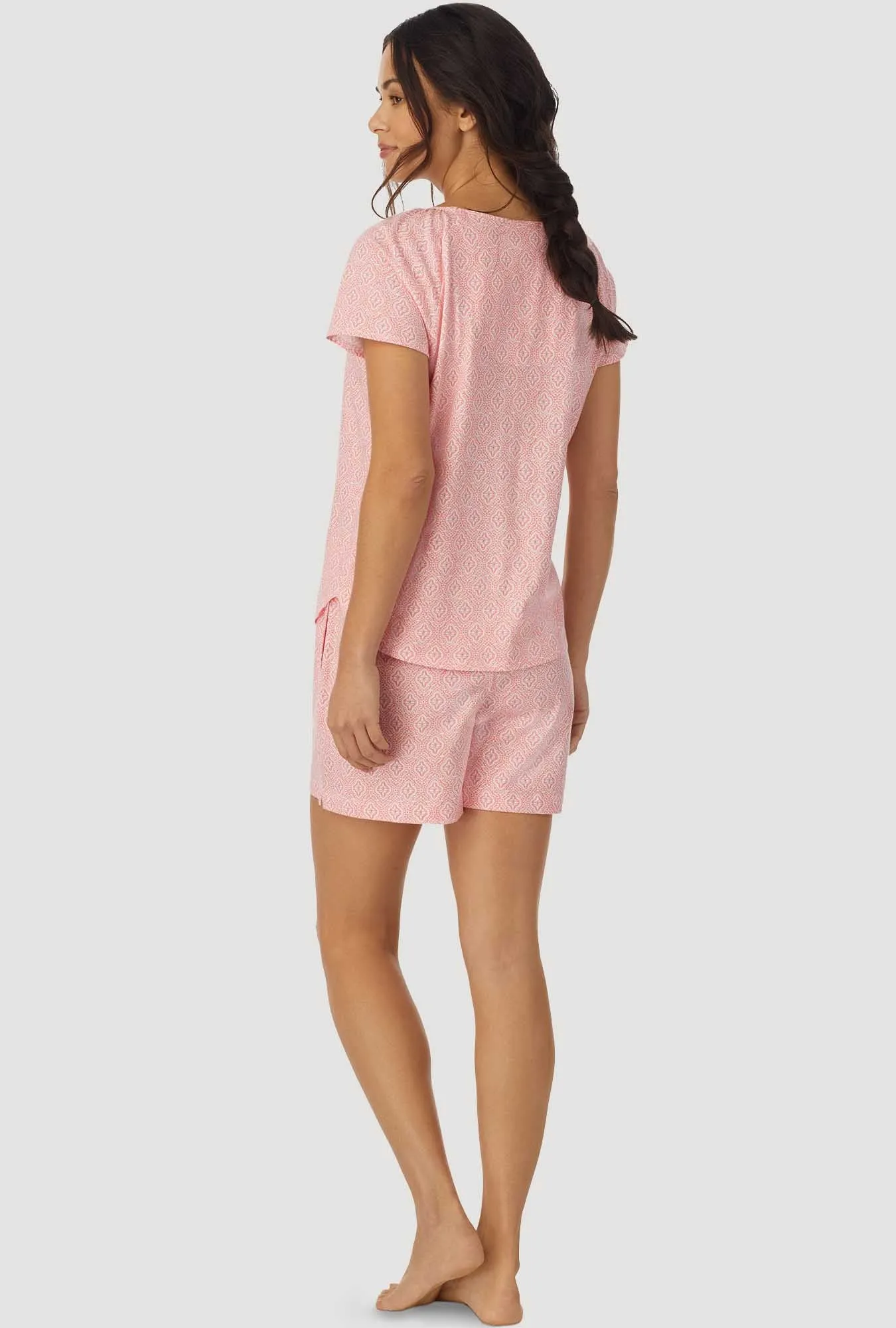 Coral Geo Cap Sleeve Shortie PJ Set