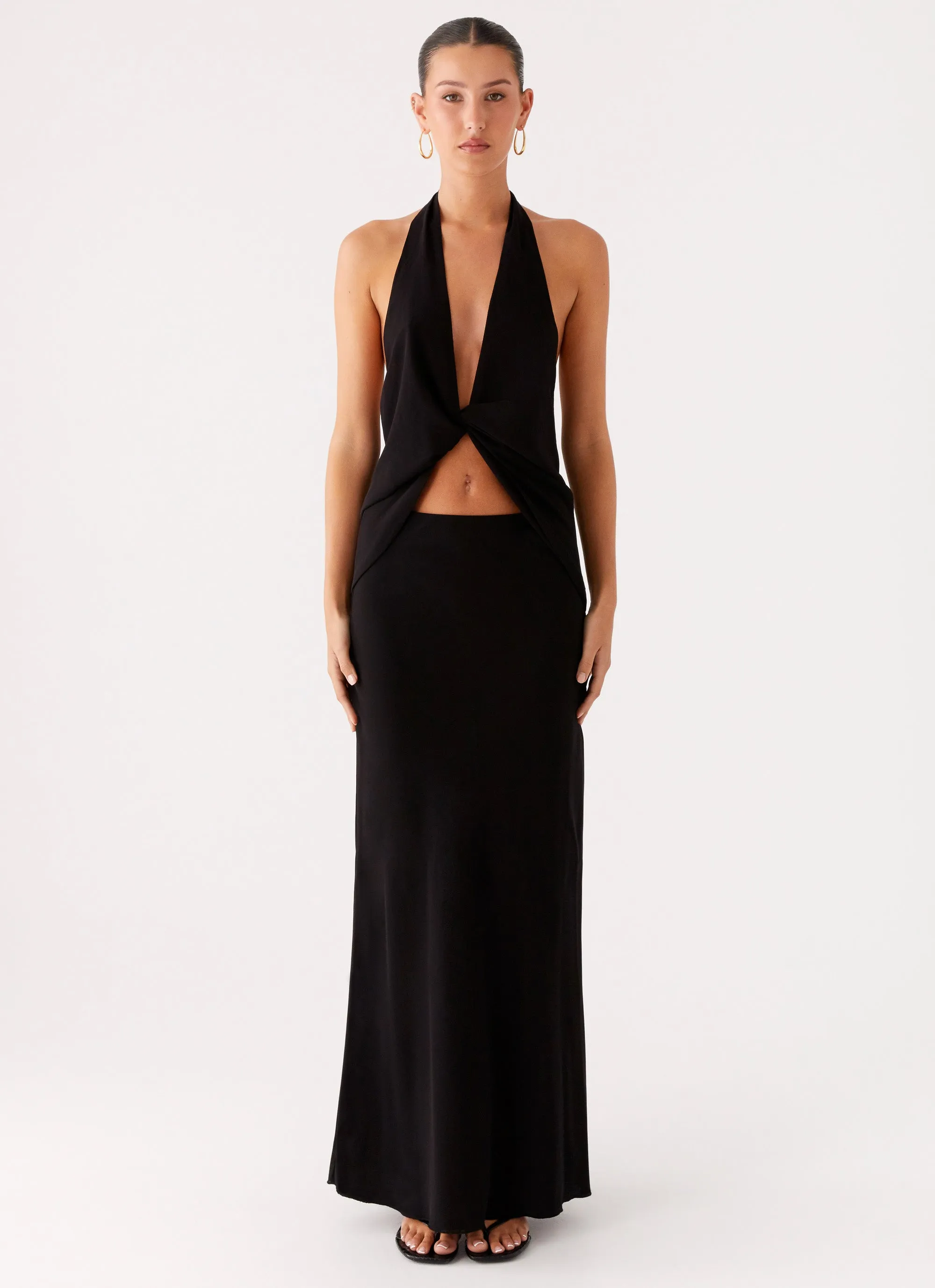 Flex Wear Elasticized Cuffs Michaella Chiffon Maxi Skirt - Black
