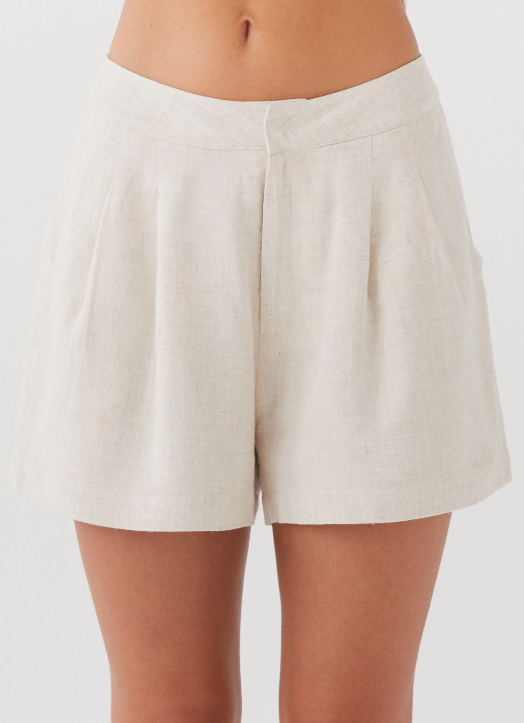 Born For Bordeaux Linen Shorts - Oatmeal HighDensityWeave