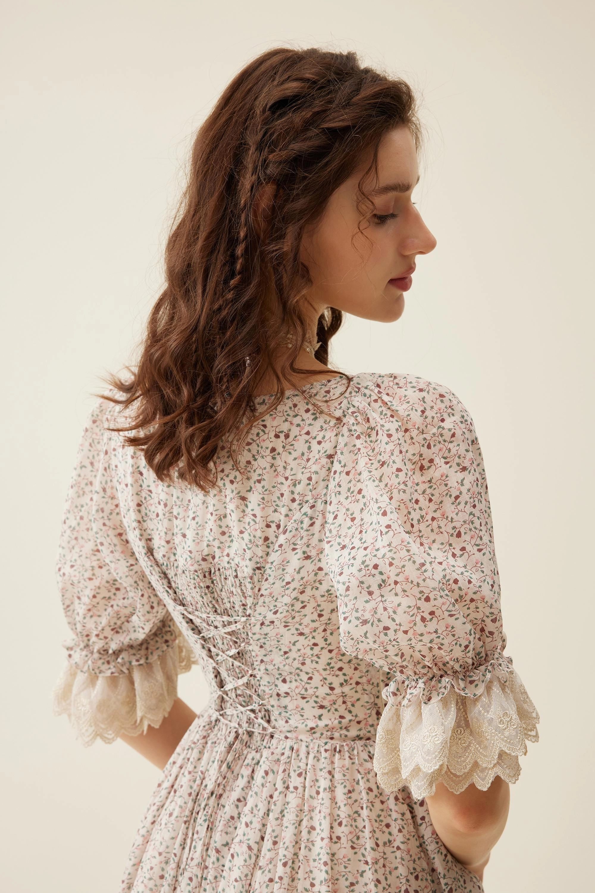 Elowen 27 | Lace Linen dress gown ( 2 way to wear ) Shawl Lapel Thermal Regulation System