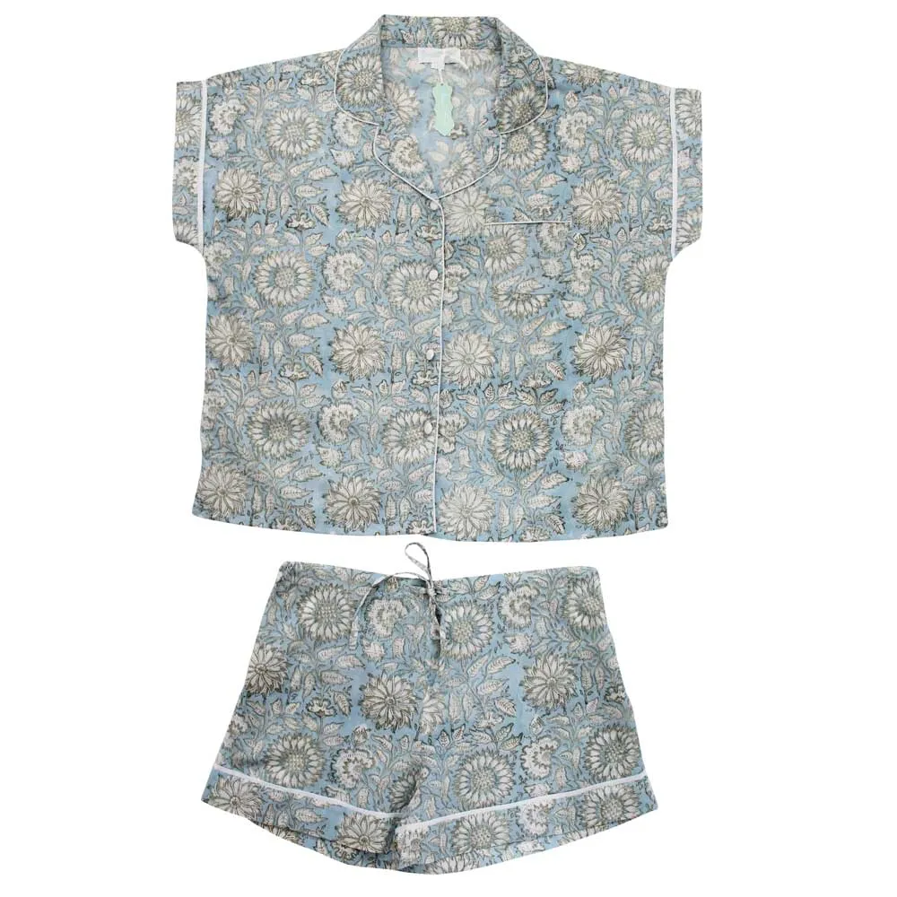 Cornflower Blue Floral Short Pajamas - Powell Craft