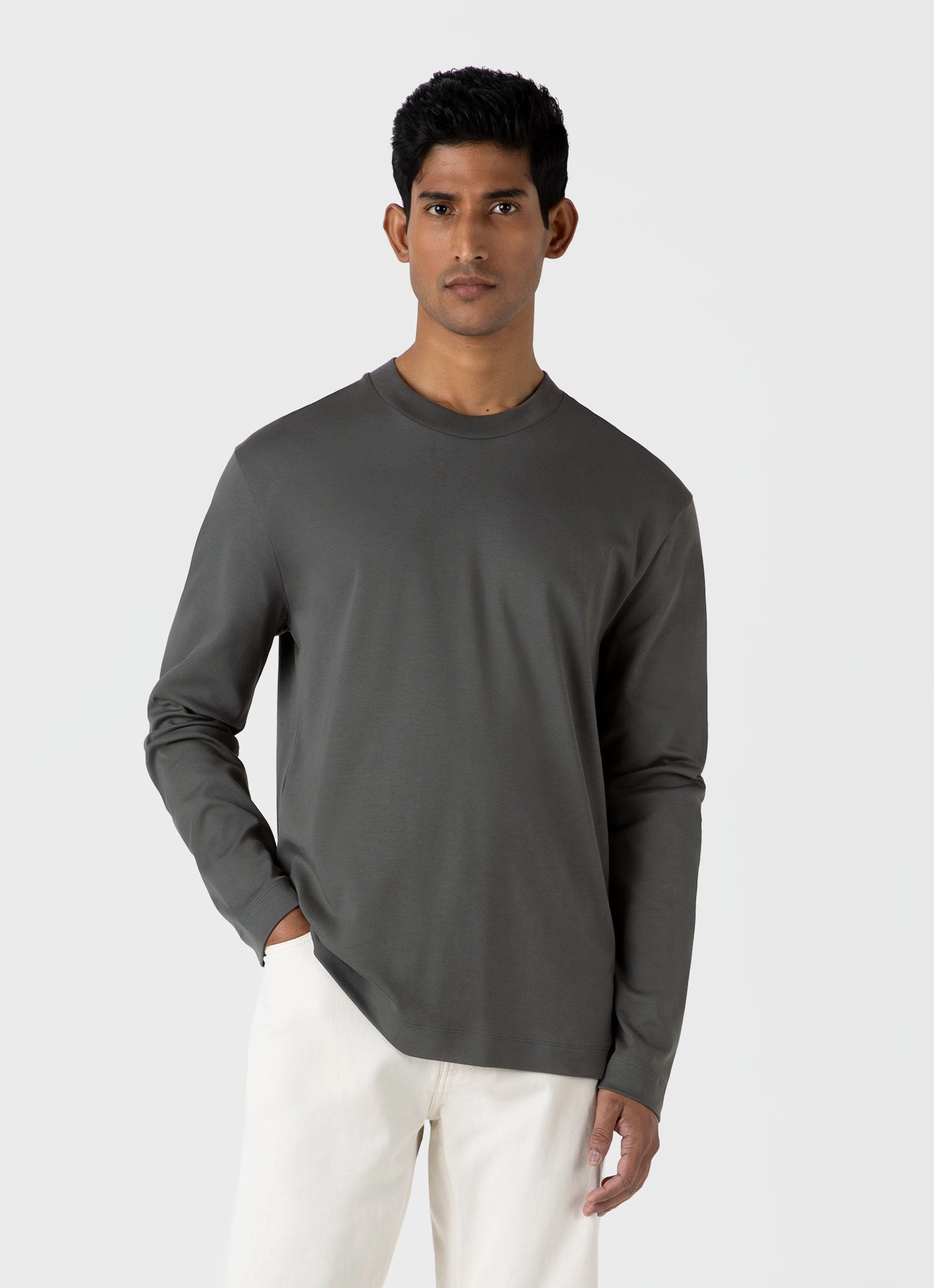 Easy Care Material Men's Long Sleeve Heavyweight T-shirt in Drill Green