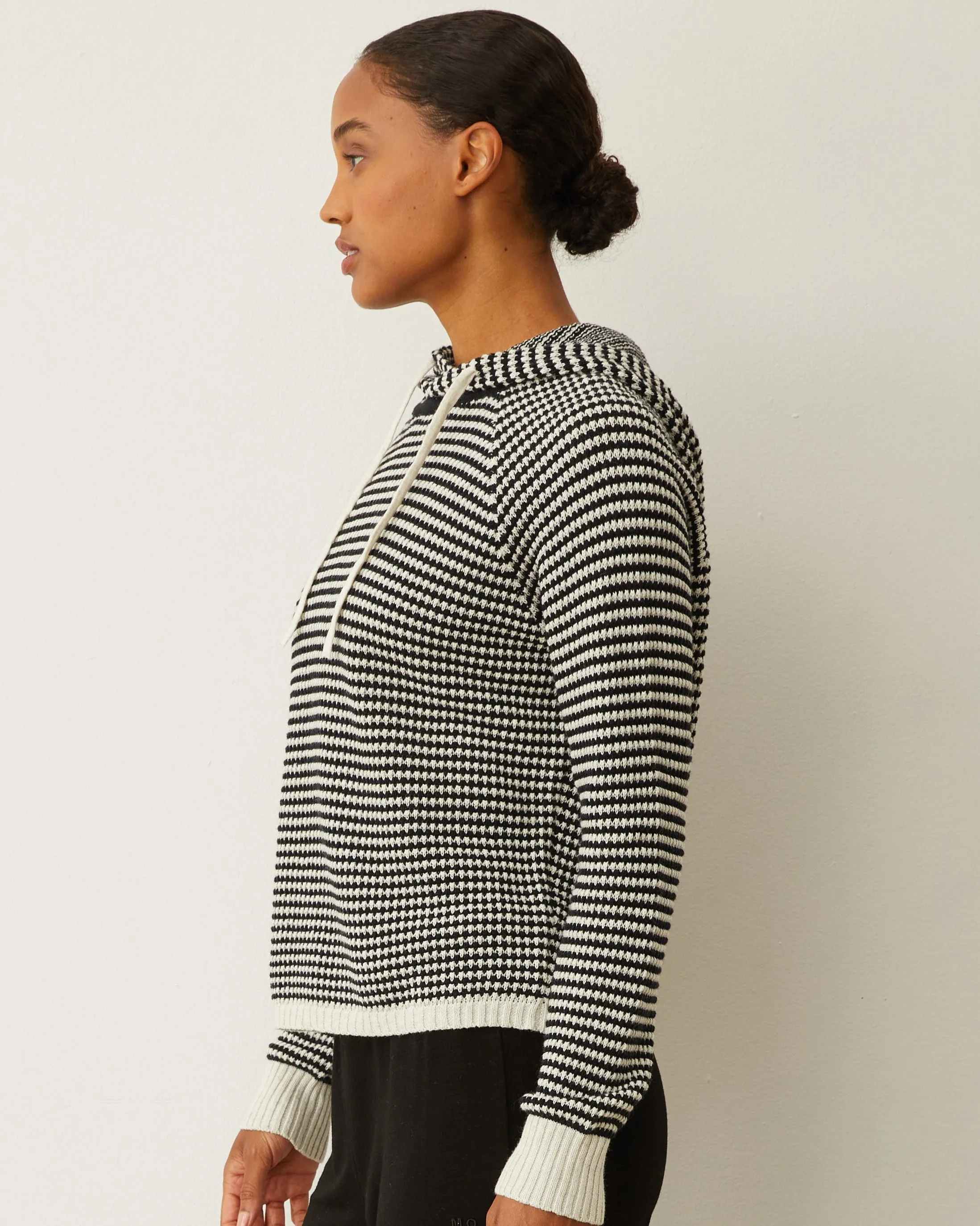 Cotton Cashmere Stripe Lounge Hoody Simple Cut MultiPocketDesign