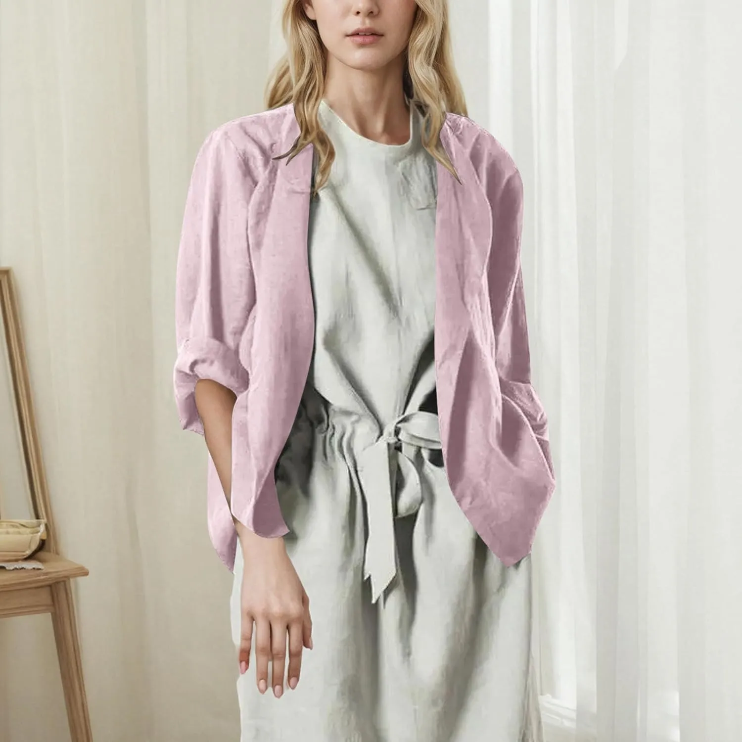 Cotton Linen Cardigan for Women Lightweight Spring Summer Blazer Sun Protection Shirts Long Sleeve Open Front Cover Up