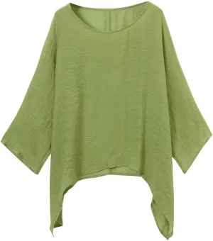 Cotton Linen Shirt for Women Plus Size Long Sleeve Crewneck Casual Tops Basic Loose Fit Lightweight Comfy Tees Summer Clothes