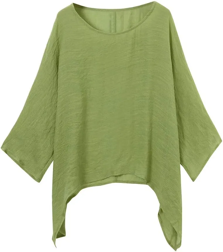 Cotton Linen Shirt for Women Plus Size Long Sleeve Crewneck Casual Tops Basic Loose Fit Lightweight Comfy Tees Summer Clothes