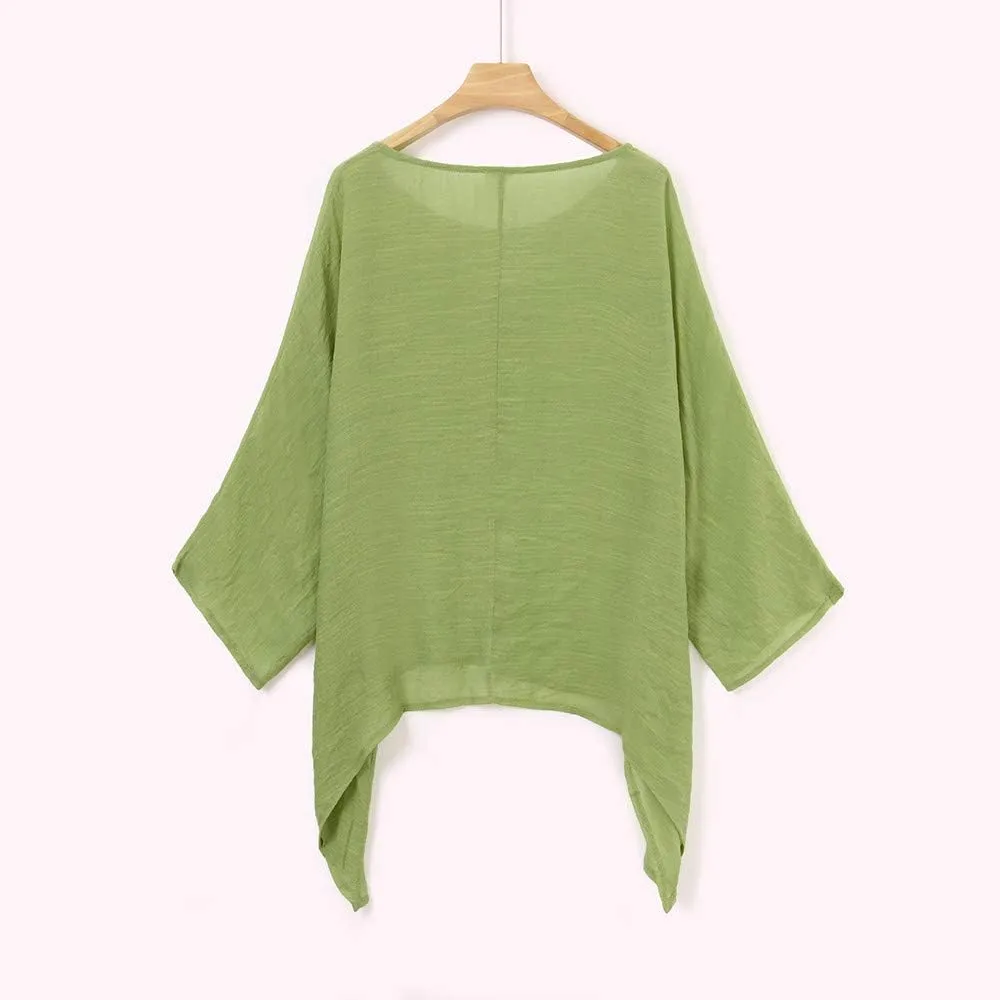 Cotton Linen Shirt for Women Plus Size Long Sleeve Crewneck Casual Tops Basic Loose Fit Lightweight Comfy Tees Summer Clothes