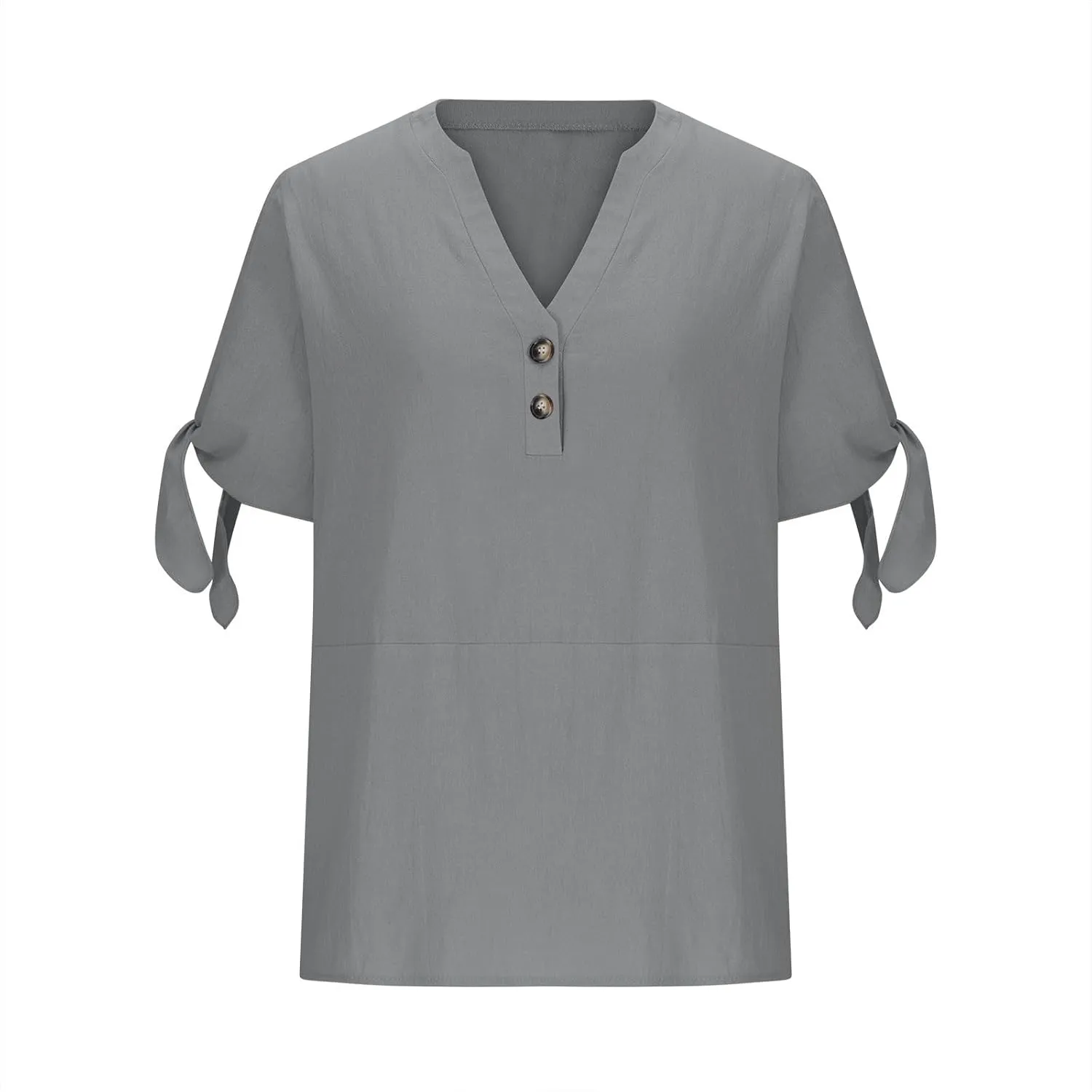 Cotton Linen Tops for Women 2025 Summer Henley V Neck Shirts Cutout Short Sleeve Tunic Gradient Floral Casual Tshirts
