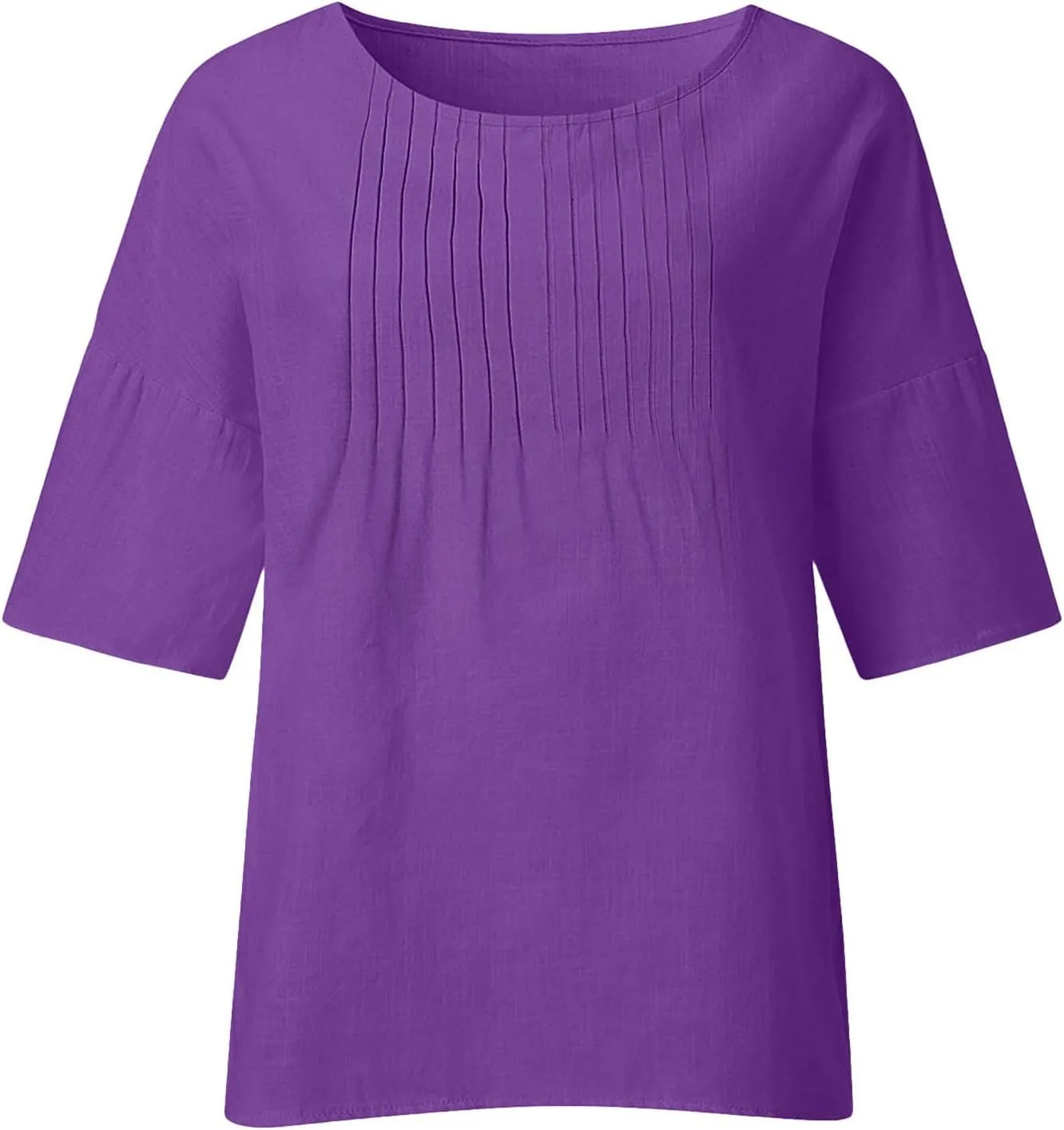 Cotton Linen Tops for Women Dressy Pleated 3/4 Sleeve Blouses Casual 2025 Summer Side Split Plus Size Tunic Tshirts