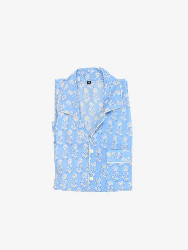 Cotton Pajamas-Blue Floral Print