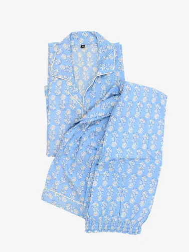 Cotton Pajamas-Blue Floral Print