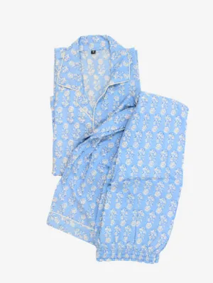 Cotton Pajamas-Blue Floral Print