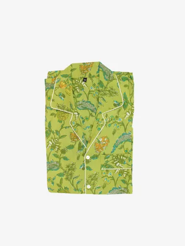 Cotton Pajamas-Green Floral Print
