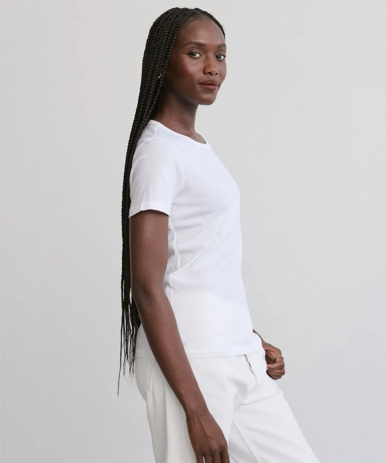 Cotton Slim Tee Relaxed Crew Neck Opening