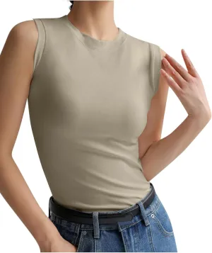 Cotton Tank Tops for Women Summer Sleeveless Crew Neck Solid Color Shirt Casual Basic Solid Color Slim Fitted Blouse