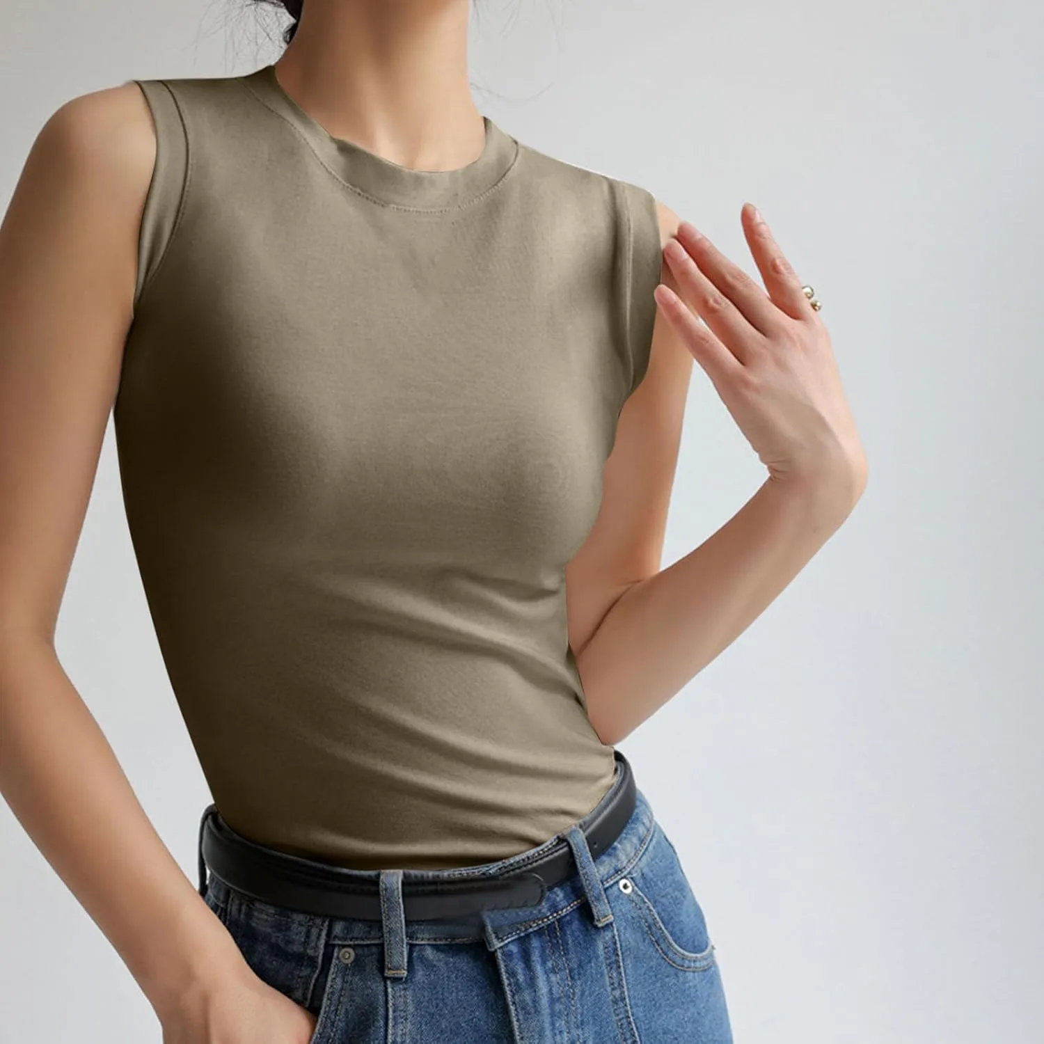 Cotton Tank Tops for Women Summer Sleeveless Crew Neck Solid Color Shirt Casual Basic Solid Color Slim Fitted Blouse