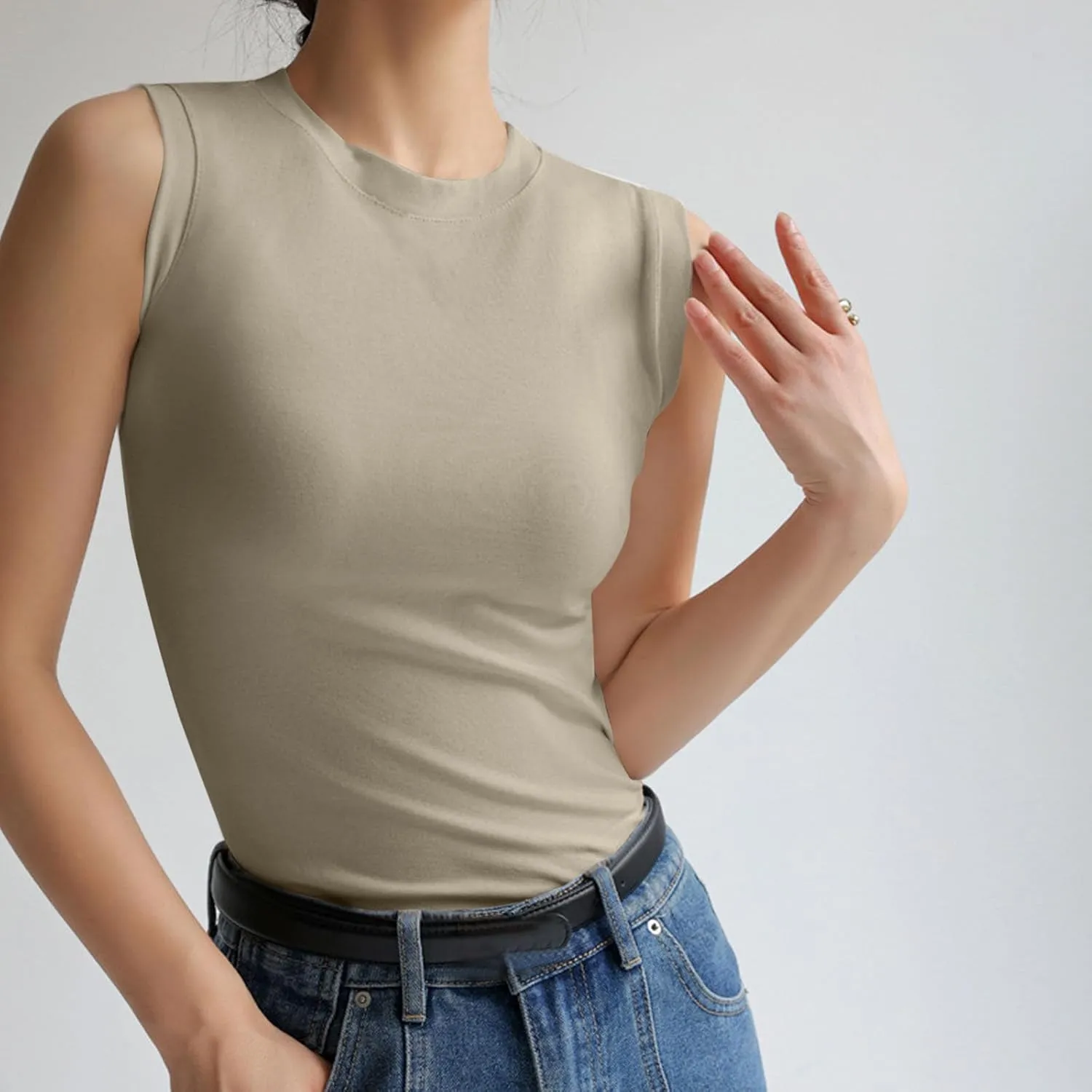 Cotton Tank Tops for Women Summer Sleeveless Crew Neck Solid Color Shirt Casual Basic Solid Color Slim Fitted Blouse