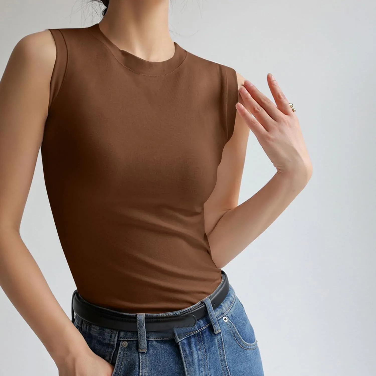 Cotton Tank Tops for Women Summer Sleeveless Crew Neck Solid Color Shirt Casual Basic Solid Color Slim Fitted Blouse