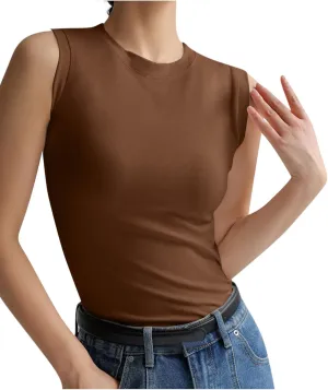 Cotton Tank Tops for Women Summer Sleeveless Crew Neck Solid Color Shirt Casual Basic Solid Color Slim Fitted Blouse
