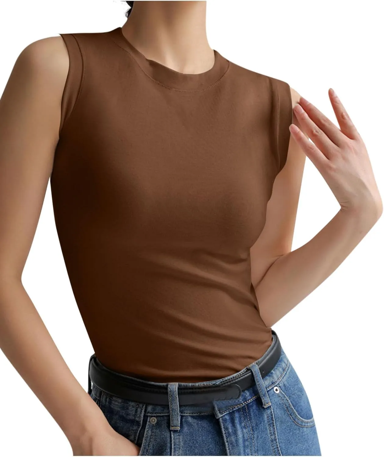 Cotton Tank Tops for Women Summer Sleeveless Crew Neck Solid Color Shirt Casual Basic Solid Color Slim Fitted Blouse