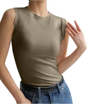 Cotton Tank Tops for Women Summer Sleeveless Crew Neck Solid Color Shirt Casual Basic Solid Color Slim Fitted Blouse
